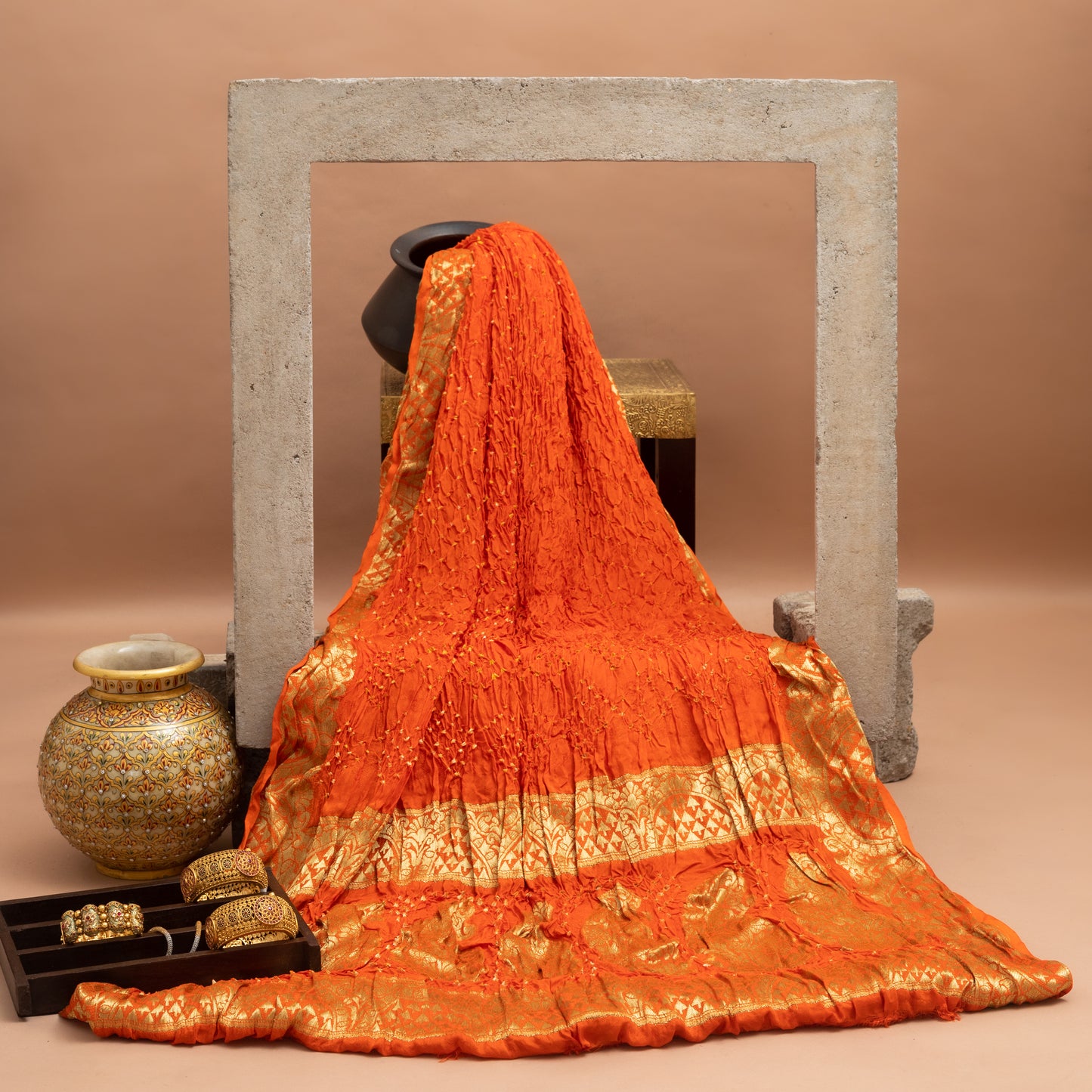 Orange Bandhani Saree