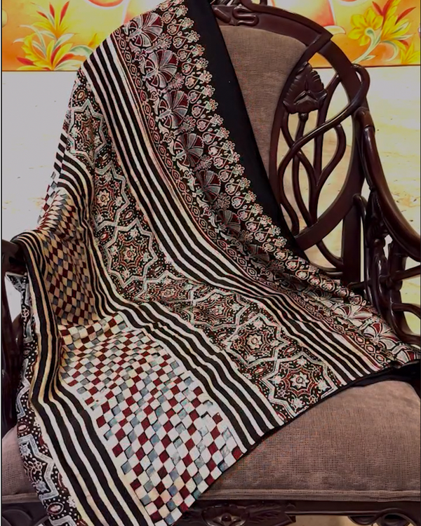 White Block Print Saree